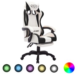 vidaXL Silla gaming con luces LED RGB cuero sintético negro y blanco