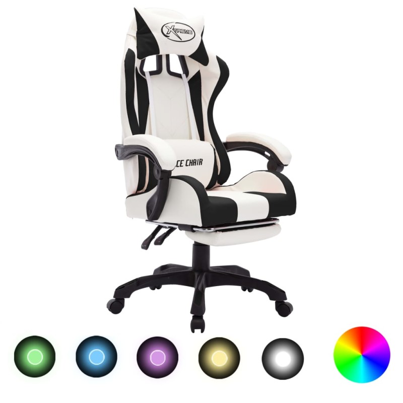 vidaXL Silla gaming con luces LED RGB cuero sintético negro y blanco vidaXL Silla gaming con luces LED RGB cuero sintético negro y blanco