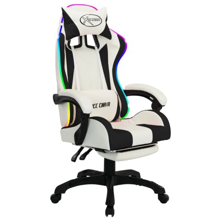 vidaXL Silla gaming con luces LED RGB cuero sintético negro y blanco