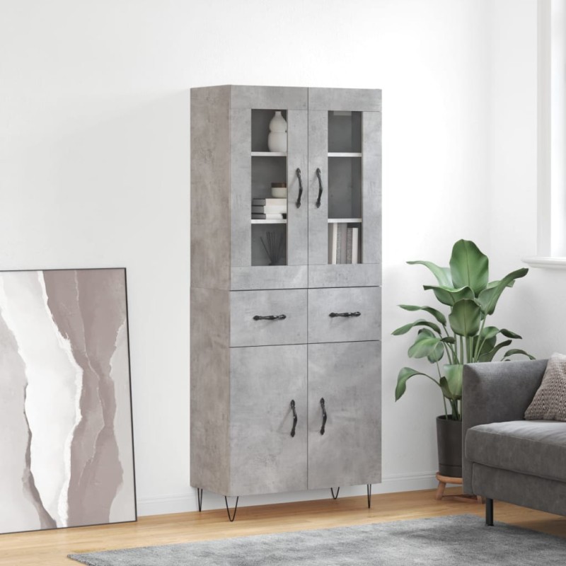vidaXL Aparador alto madera contrachapada gris hormigón 69,5x34x180 cm