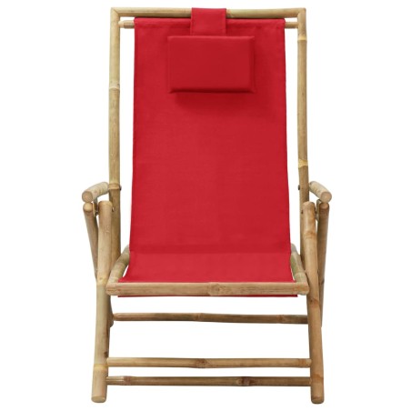 vidaXL Silla de relajación reclinable de bambú y tela roja
