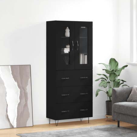vidaXL Aparador alto madera contrachapada negro 69,5x34x180 cm