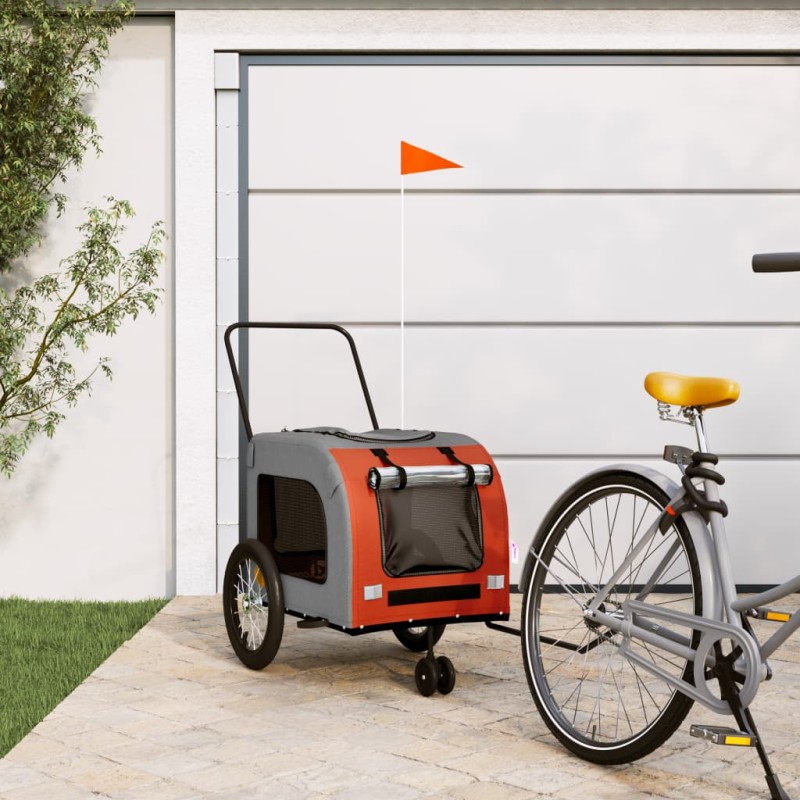 vidaXL Remolque de bicicleta mascotas hierro tela Oxford naranja gris vidaXL Remolque de bicicleta mascotas hierro tela Oxford naranja gris