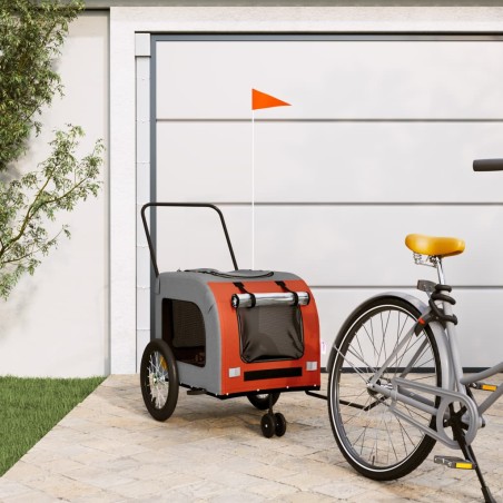 vidaXL Remolque de bicicleta mascotas hierro tela Oxford naranja gris