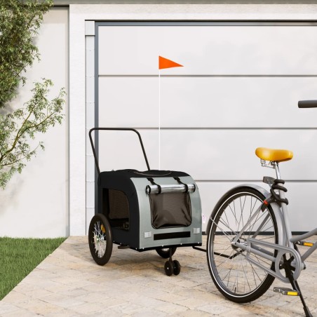 vidaXL Remolque bicicleta para mascotas hierro tela Oxford negro gris