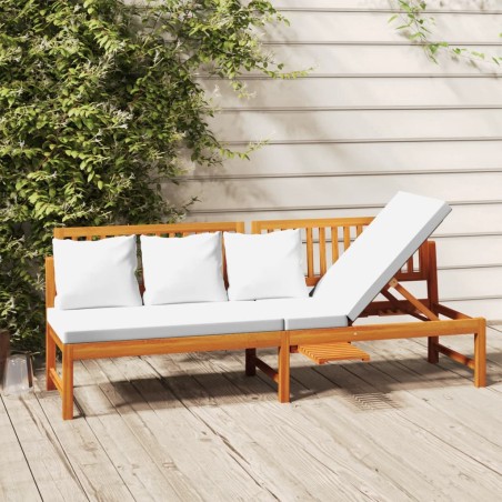vidaxL Sofá cama con cojín madera maciza acacia crema 200x60x75 cm 