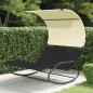 vidaXL Tumbona mecedora doble con toldo negro y crema vidaXL Tumbona mecedora doble con toldo negro y crema
