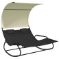 vidaXL Tumbona mecedora doble con toldo negro y crema vidaXL Tumbona mecedora doble con toldo negro y crema