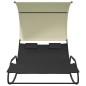 vidaXL Tumbona mecedora doble con toldo negro y crema vidaXL Tumbona mecedora doble con toldo negro y crema