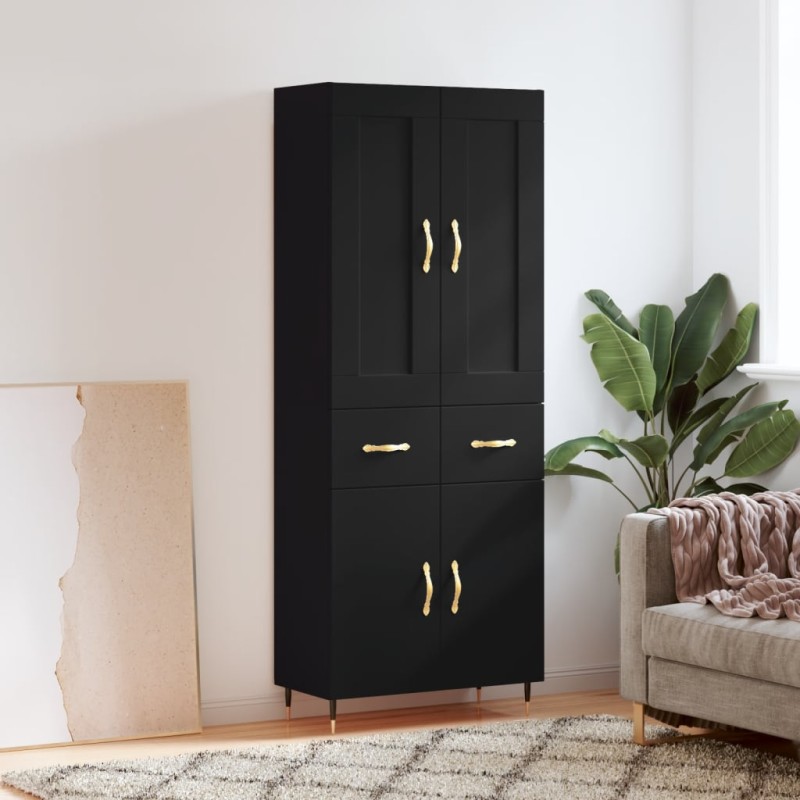 vidaXL Aparador alto madera contrachapada negro 69,5x34x180 cm