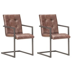 vidaXL Sillas de comedor voladizad 2 uds cuero real marrón desgastado
