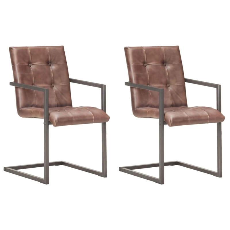 vidaXL Sillas de comedor voladizad 2 uds cuero real marrón desgastado vidaXL Sillas de comedor voladizad 2 uds cuero real marrón desgastado