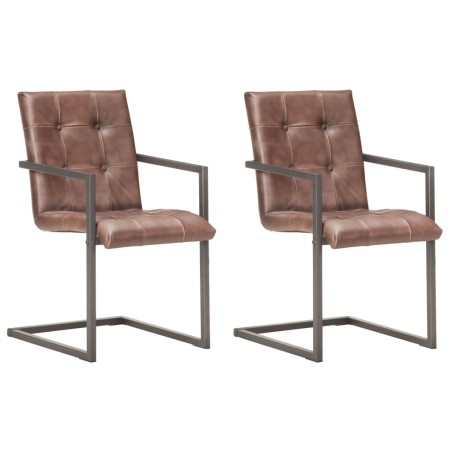 vidaXL Sillas de comedor voladizad 2 uds cuero real marrón desgastado