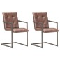 vidaXL Sillas de comedor voladizad 2 uds cuero real marrón desgastado vidaXL Sillas de comedor voladizad 2 uds cuero real marrón desgastado