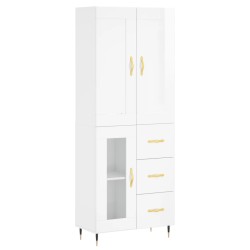 vidaXL Aparador alto madera contrachapada blanco brillo 69,5x34x180 cm