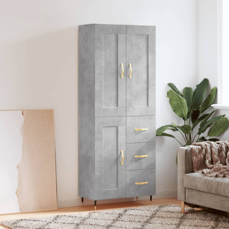 vidaXL Aparador alto madera contrachapada gris hormigón 69,5x34x180 cm vidaXL Aparador alto madera contrachapada gris hormigón 69,5x34x180 cm