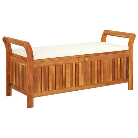 vidaXL Banco almacenaje jardín con cojín madera maciza de acacia 126cm