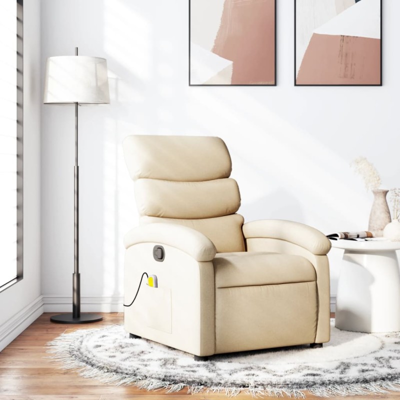 vidaXL Sillón de masaje reclinable de tela crema vidaXL Sillón de masaje reclinable de tela crema