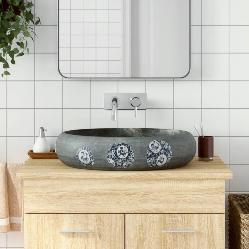 vidaXL Lavabo sobre encimera ovalado cerámica gris 59x40x15 cm vidaXL Lavabo sobre encimera ovalado cerámica gris 59x40x15 cm
