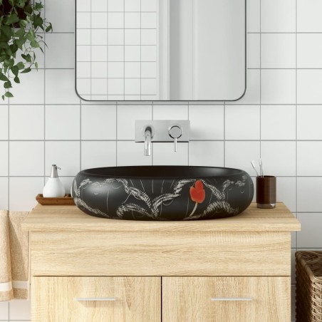 vidaXL Lavabo sobre encimera ovalado cerámica negro 59x40x15 cm