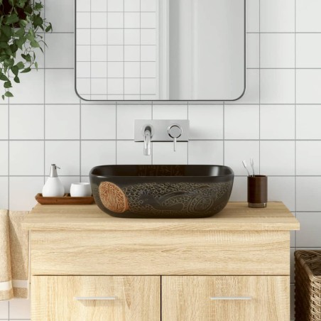 vidaXL Lavabo sobre encimera rectangular cerámica negro 48x37,5x13,5cm