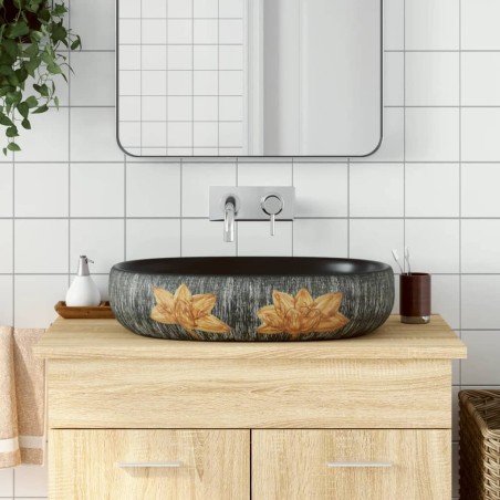 vidaXL Lavabo sobre encimera ovalado cerámica gris y negro 59x40x14 cm
