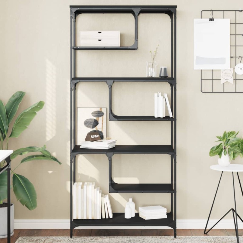 vidaXL Estantería madera de ingeniería negro 81x36x176 cm vidaXL Estantería madera de ingeniería negro 81x36x176 cm