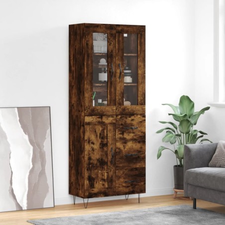 vidaXL Aparador alto madera contrachapada roble ahumado 69,5x34x180 cm