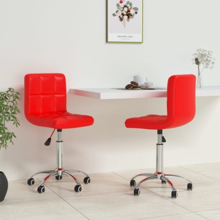 vidaXL Sillas de comedor giratorias 2 uds cuero sintético rojo