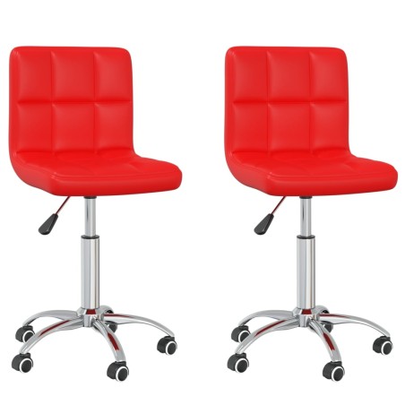 vidaXL Sillas de comedor giratorias 2 uds cuero sintético rojo