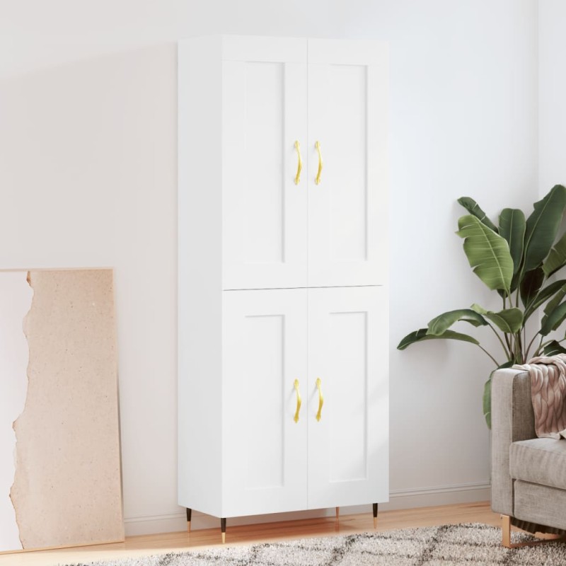 vidaXL Aparador alto madera contrachapada blanco brillo 69,5x34x180 cm