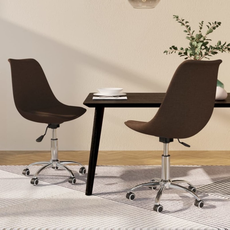 vidaXL Sillas de comedor giratorias 2 unidades tela marrón oscuro