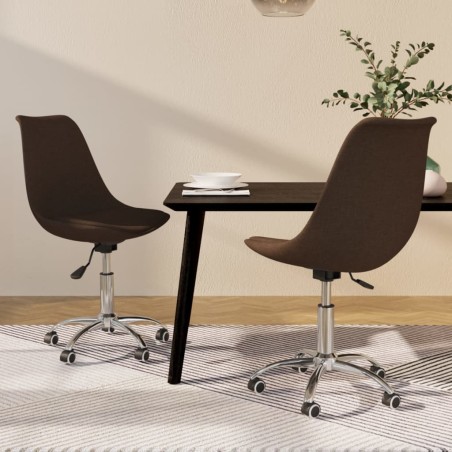 vidaXL Sillas de comedor giratorias 2 unidades tela marrón oscuro