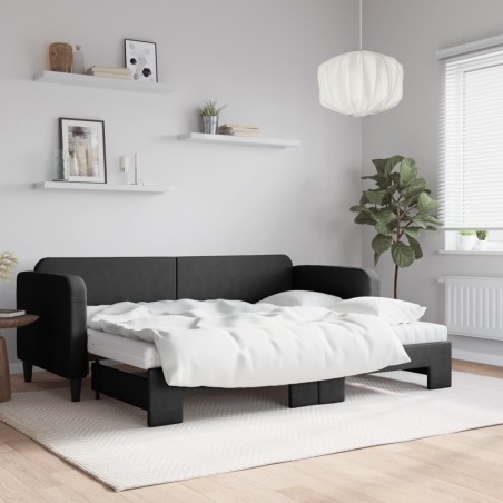 vidaXL Sofá cama nido con colchón tela negro 80x200 cm