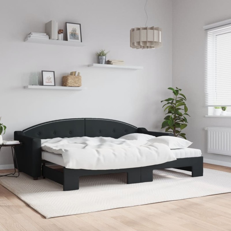 vidaXL Sofá cama nido con colchón tela negro 80x200 cm vidaXL Sofá cama nido con colchón tela negro 80x200 cm