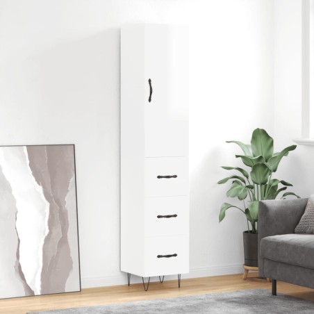 vidaXL Aparador alto madera contrachapada blanco brillo 34,5x34x180 cm