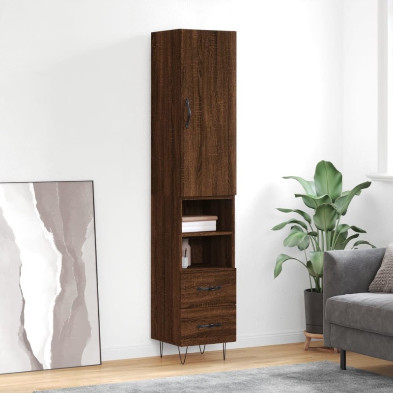 vidaXL Aparador alto madera contrachapada roble marrón 34,5x34x180 cm vidaXL Aparador alto madera contrachapada roble marrón 34,5x34x180 cm