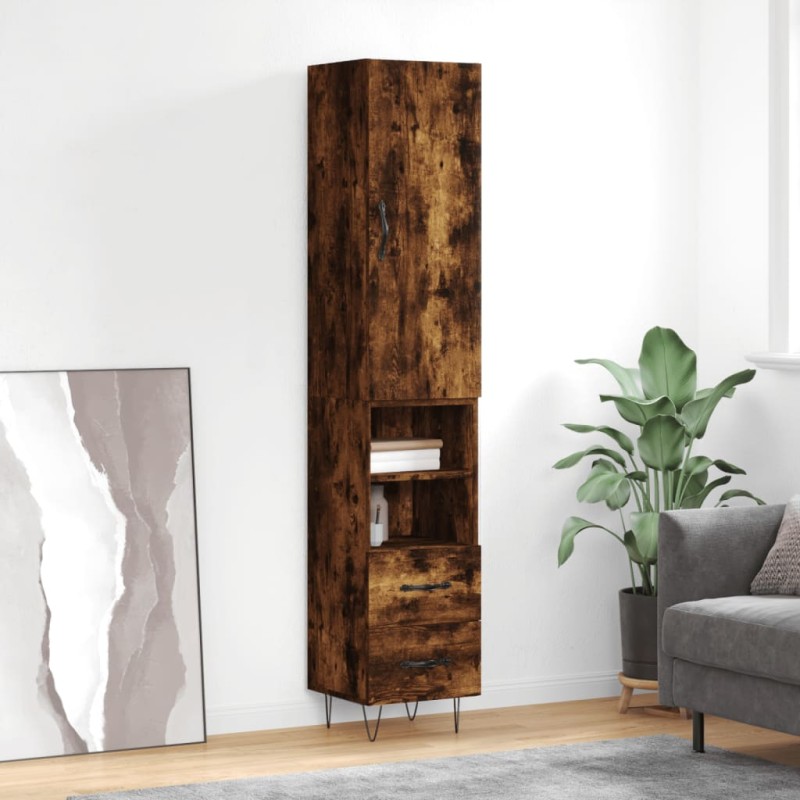 vidaXL Aparador de madera contrachapada roble ahumado 34,5x34x180 cm vidaXL Aparador de madera contrachapada roble ahumado 34,5x34x180 cm