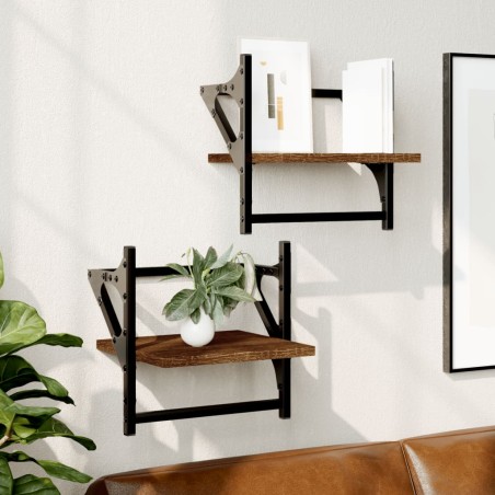vidaXL Estantes de pared con barras 2 uds marrón roble 30x25x30 cm