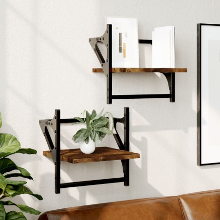 vidaXL Estantes de pared con barras 2 uds roble ahumado 30x25x30 cm