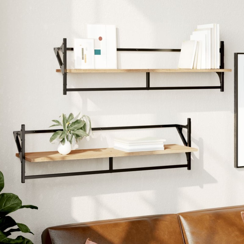 vidaXL Estantes de pared con barras 2 uds roble Sonoma 100x25x30 cm vidaXL Estantes de pared con barras 2 uds roble Sonoma 100x25x30 cm
