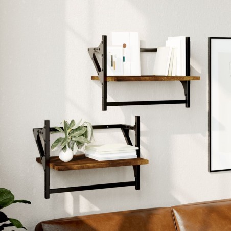 vidaXL Estantes de pared con barras 2 uds roble ahumado 40x25x30 cm
