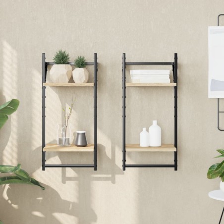 vidaXL Estantes pared 2 niveles barras 2 uds roble Sonoma 30x25x65 cm
