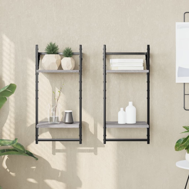 vidaXL Estantes pared 2 niveles barras 2 uds gris Sonoma 30x25x65 cm vidaXL Estantes pared 2 niveles barras 2 uds gris Sonoma 30x25x65 cm