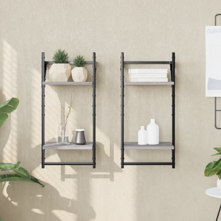 vidaXL Estantes pared 2 niveles barras 2 uds gris Sonoma 30x25x65 cm