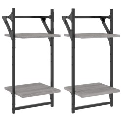 vidaXL Estantes pared 2 niveles barras 2 uds gris Sonoma 30x25x65 cm