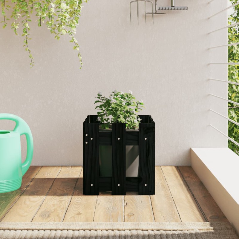 vidaXL Jardinera diseño de valla madera maciza pino negra 30x30x30 cm vidaXL Jardinera diseño de valla madera maciza pino negra 30x30x30 cm