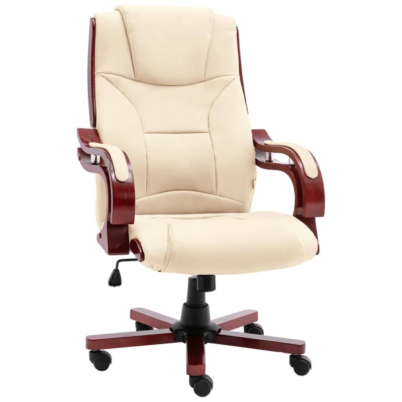 vidaXL Silla de oficina de cuero auténtico color crema vidaXL Silla de oficina de cuero auténtico color crema