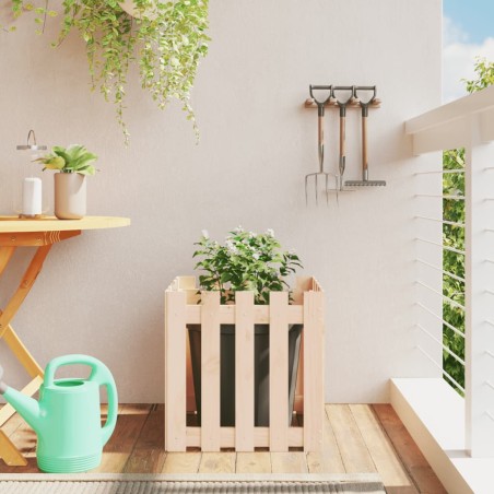 vidaXL Jardinera con diseño de valla madera maciza de pino 50x50x50 cm