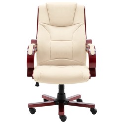 vidaXL Silla de oficina de cuero auténtico color crema
